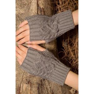 Gray Knit Fingerless Gloves One Size